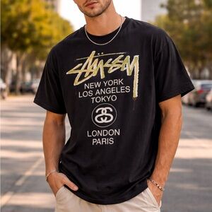 Stussy Black Tee with Urban Graphic